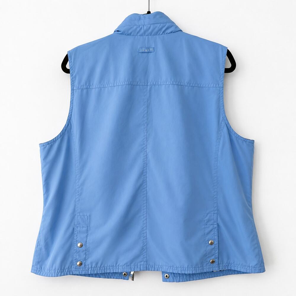 Liz Golf Vest XL Periwinkle Blue Hidden Hood Plaid Lined Snap Zip Golf Vest - Picture 6 of 9
